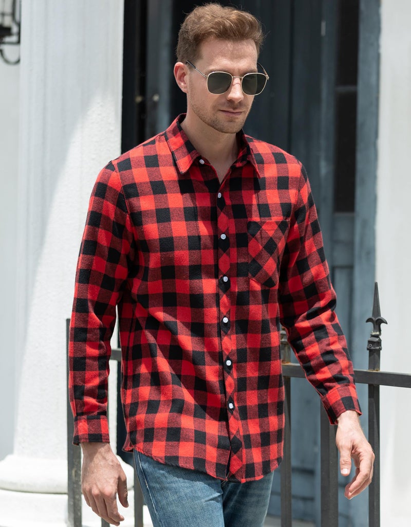 SANGTREE Mens Flannel Plaid Shirts Casual Long Sleeve Button Down Shirt Dad and Son Matching Shirts (Red, M) - Image 3